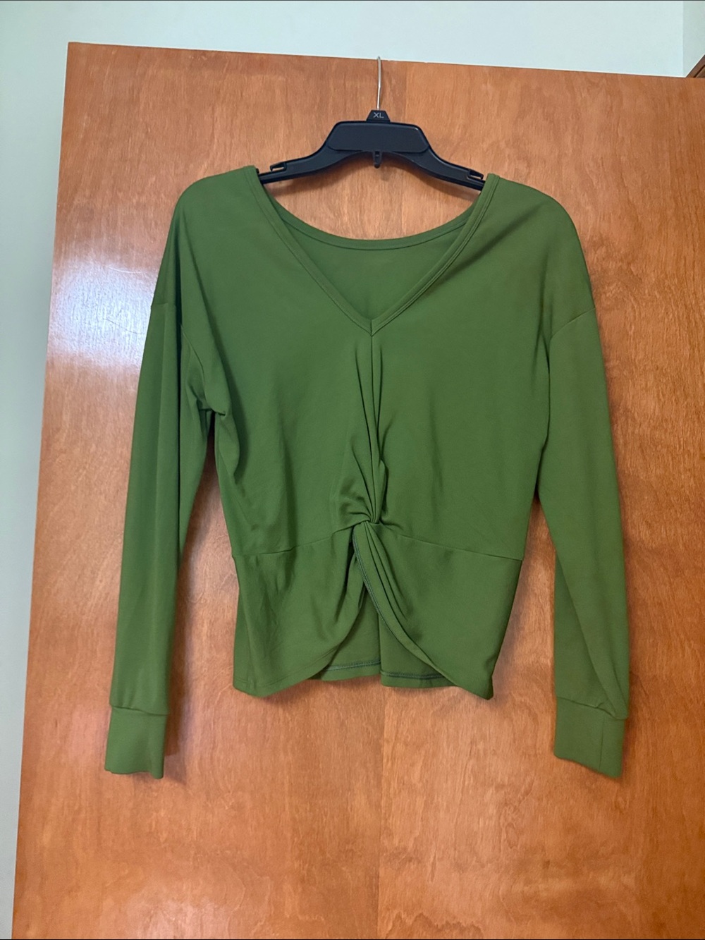 CAbi Olive Green Twist-Front Long Sleeve Tee